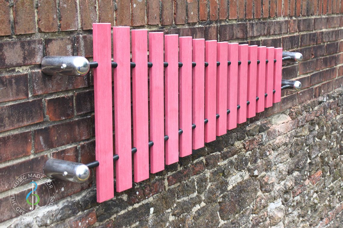 wall mounted marimba xylophone with pink notes and stainless steel fixings